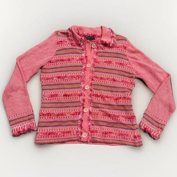 Northern Isles Cardigan Sweater Women's Small Pink Knit Ramie Fair Isle Vintage - Picture 1 of 9